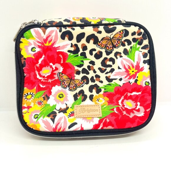 BRIGHTON FLORAL JEWELRY CASE TRAVEL BAG BUTTERFLIES ANIMAL PRINT FLOWERS RED - Picture 1 of 14